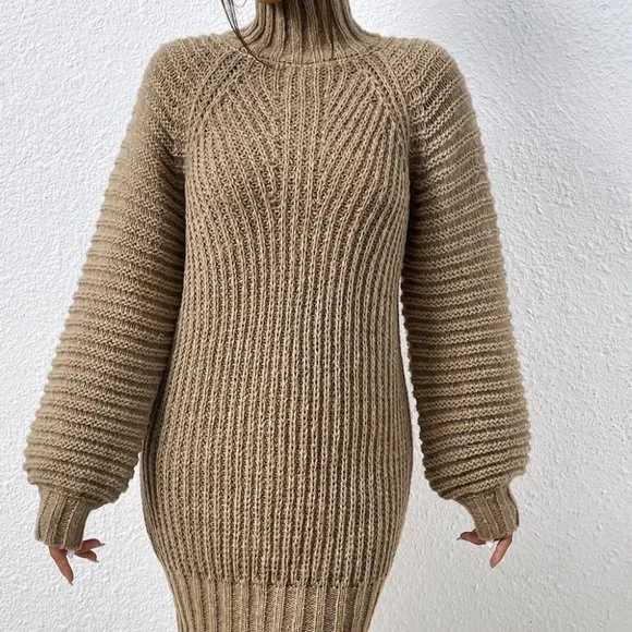Tan Womens Sweater Dress - Picture 5 of 6
